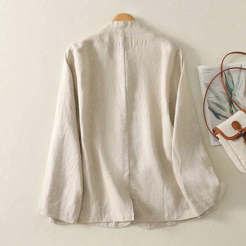 

New Chinese Sle Ultra Slimming Large Size Linen Long Sve Stand Collar irt Cardigan Outerwear Thin Cardigan Traditional...