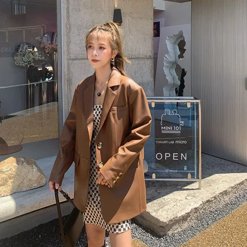 2025 Spring And Autumn New Sheepskin Leather Long Trench Coat   Suit Jacket Woman