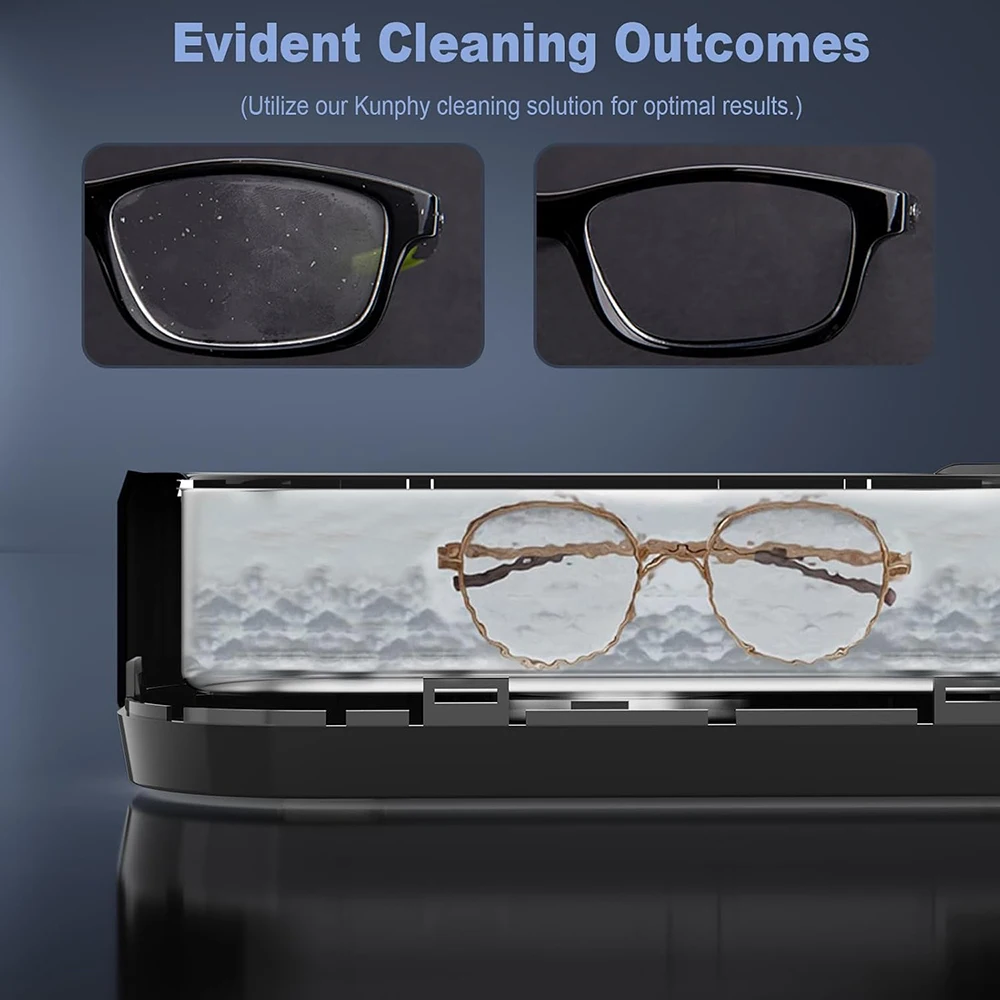 KUNPHY 46kHz Stainless Steel 360° Deep Cleaning Machine 12oz Multi-function Ultrasonic Jewelry Cleaner For Glasses Watches Sonic