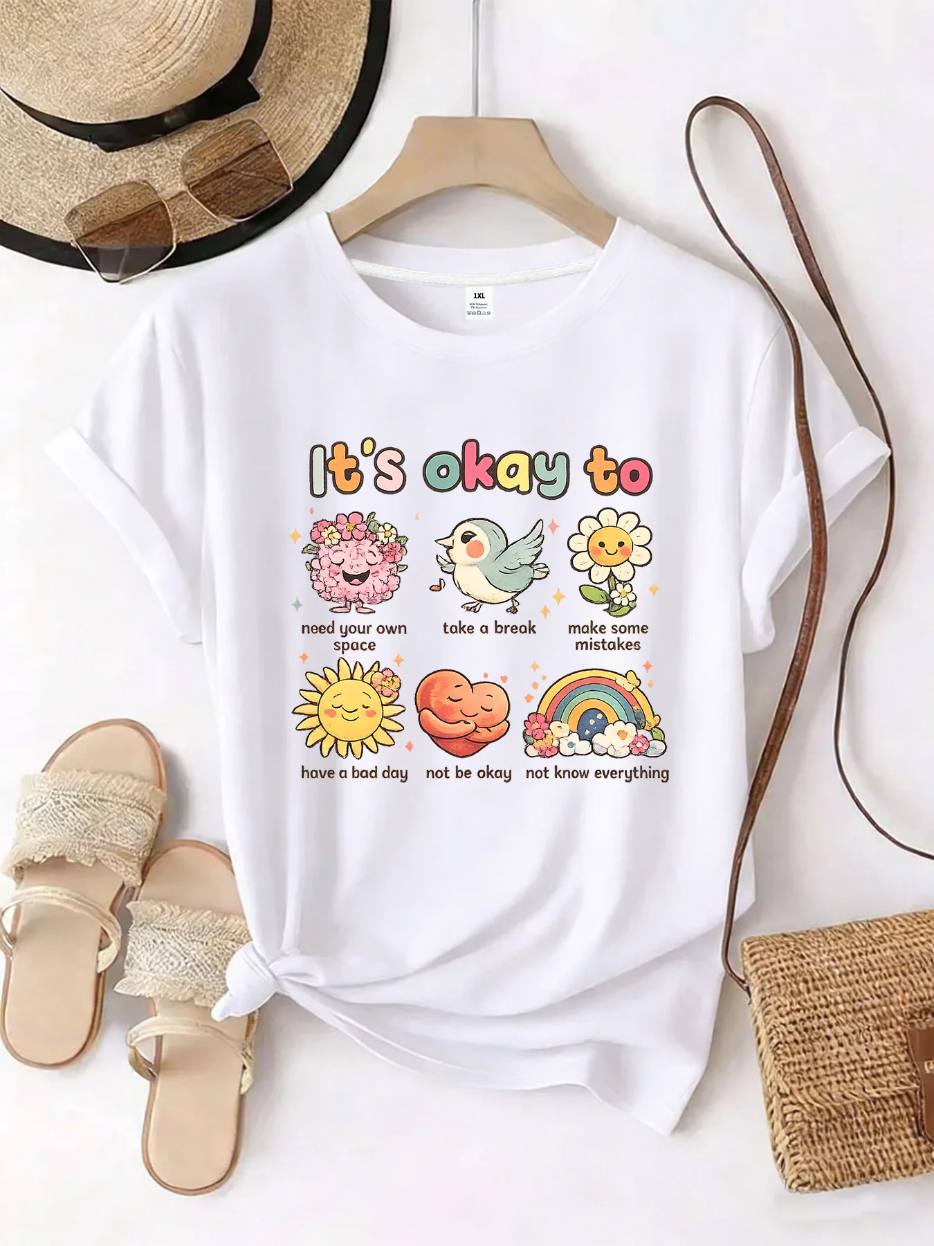 

【WZM101332】Bird print plus size women's round neck summer casual short sleeved street fashion versatile plus size T-shirt