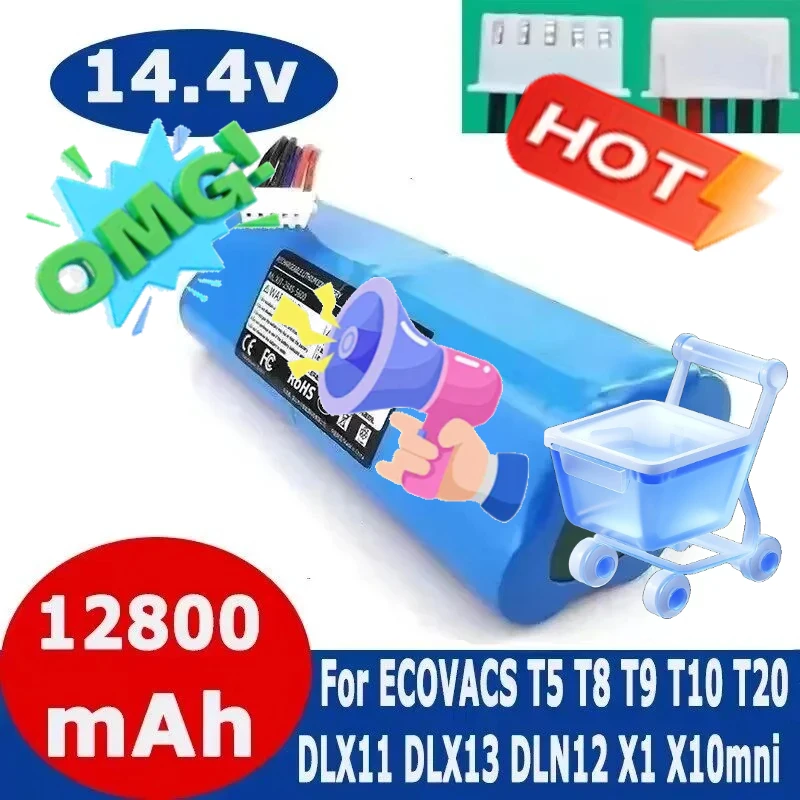 Large Capacity 12800mAh Li-ion Battery for Ecovacs Deebot T8 T9 T5 DX65 DX96 DX93 T8 Plus Sweeping Robot