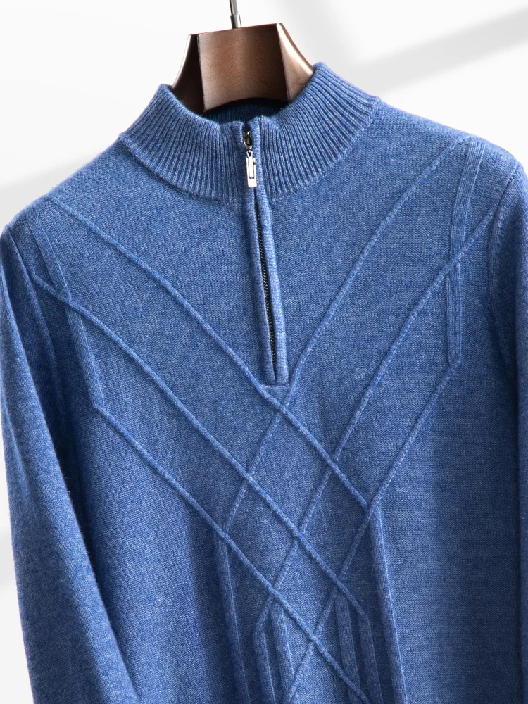 Men 100% Cashmere Sweater Autumn Winter Thick Mock-neck Classical Design Pullover Basic Soft Smart Casual Cashmere Knitwear Tops