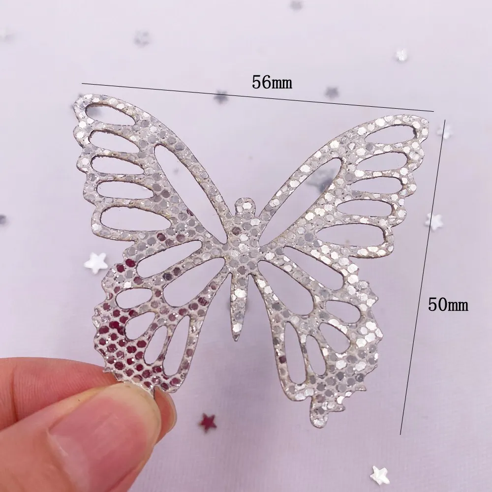 10pcs Felt Fabric Glitter Silver Butterfly Applique Wedding DIY Sewing Patch Hair Bow Accessories DIY Craft  XE383