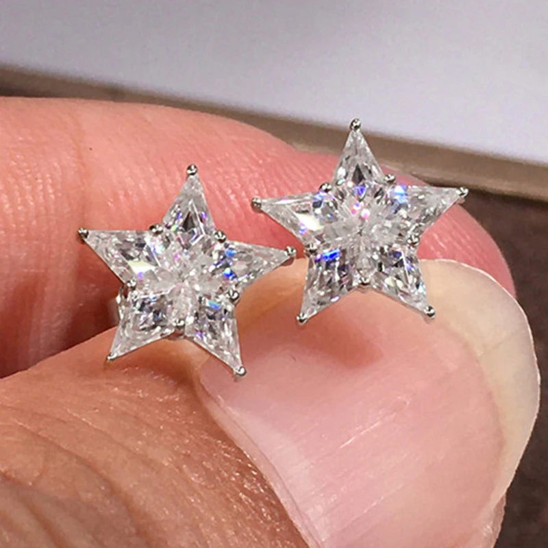 Huitan Charmante Damen-Ohrstecker, sternförmig, frischer Stil, Hochzeit, tägliche Verlobung, Modeaccessoires, Schmuck, eingelegt, glänzend, CZ – Detail 8