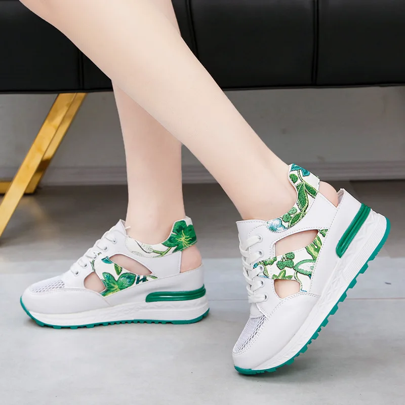 Nuevas Sandalias de verano para Mujer, cuñas de cuero PU, Sandalias de plataforma de tacón alto, Sandalias huecas con punta abierta, Zapatos de Mujer