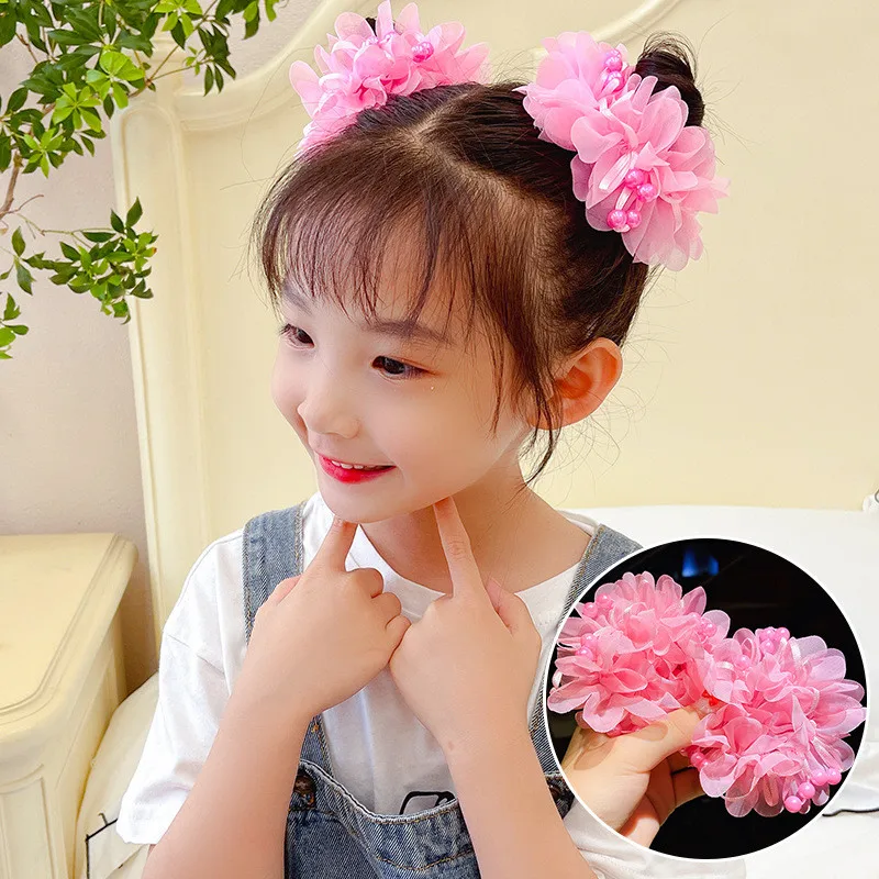 2pcs/Set Big Fluffy Chiffon Hair Flower Clips For Kids Hair Accessories Fabric Flowers Clip For Kids Headbands