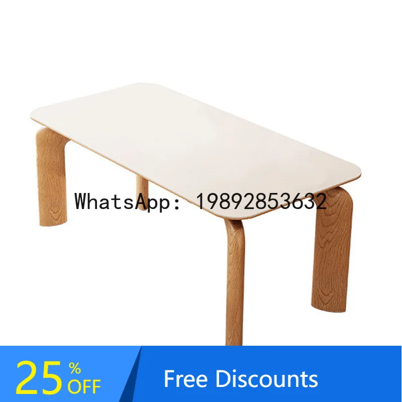 

YFY Elephant Leg Dining Table Cream Style Home Use Table Japanese Style Small Apartment Solid Wood Rock Slab Dining Table
