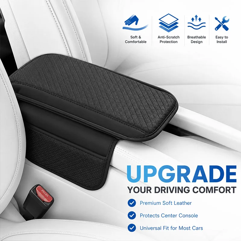 Universal Car Armrest Cushion Soft Leather Center Console Armrest Cover Anti-Scratch Auto Arm Rest Mat