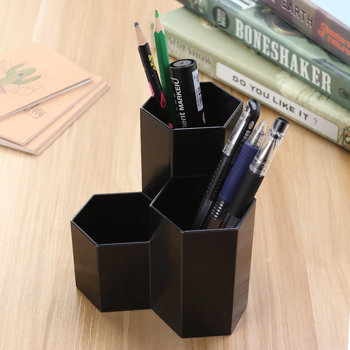 Imagem -04 - Hexagon Pen Holder com Slot Suporte de Mesa Pen Cup Maquiagem Pot Box Papelaria Organizador para Home Office e Escola Preto