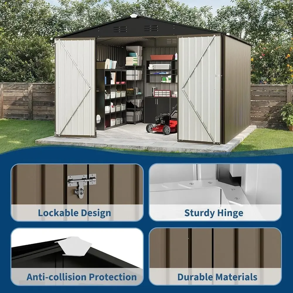 10x10 Outdoor Storage Shed - Metal Garden Shed with Lockable Door for Lawn and Patio Storage - view 5