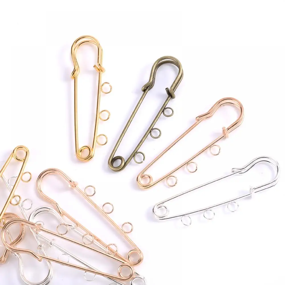 50/55/60mm 5Pcs Safety Pins Brooch 3 Rings Jewelry Pin Blank Base Brooch Pins for Jewelry Making Findings Supplies