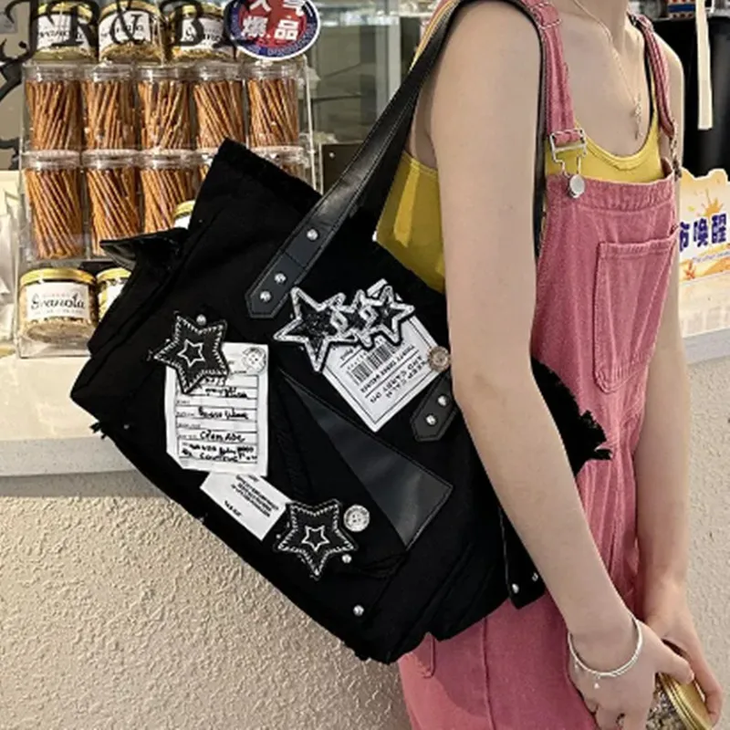 

Y2K Bag Fashion Star Shoulder Bags For Women Simple Fashion Popular Totes 2024 Summer Subculture Canvas Underarm Bag Bolso