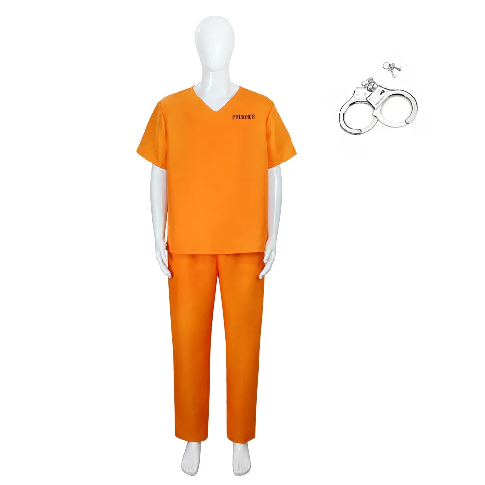 

Men New Black Convict Halloween Cosplay Adult Orange Prison Uniform Costume Halloween Orange Prisoner Costume Men Jail Jumpsuit
