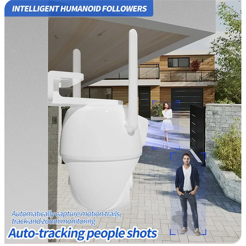 2.4G كاميرا مراقبة لاسلكية واي فاي HD 4MP عدسة مزدوجة اتجاهين للرؤية الليلية جهاز اتصال داخلي IP66 مقاوم للماء كشف الإنسان ث