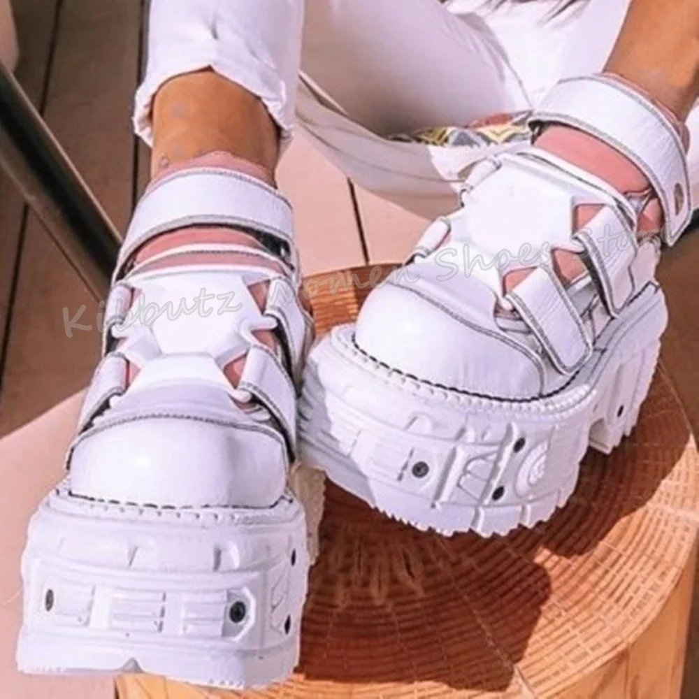 

Hook Loop Punk Sneakers Platform Rock Gothic Dark Style Y2k Round Toe Thick Bottom New Mixed Color Lace-Up Women Shoes Fashion