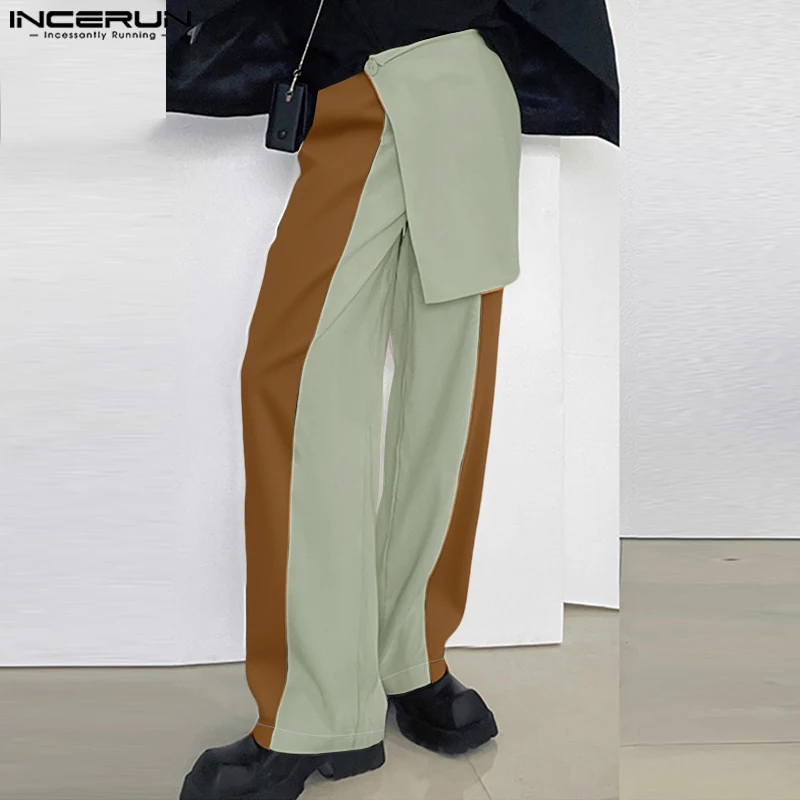 

INCERUN Men Irregular Pants Patchwork Button Joggers Loose Straight Trousers Men Streetwear Korean Style Casual Male Long Pants