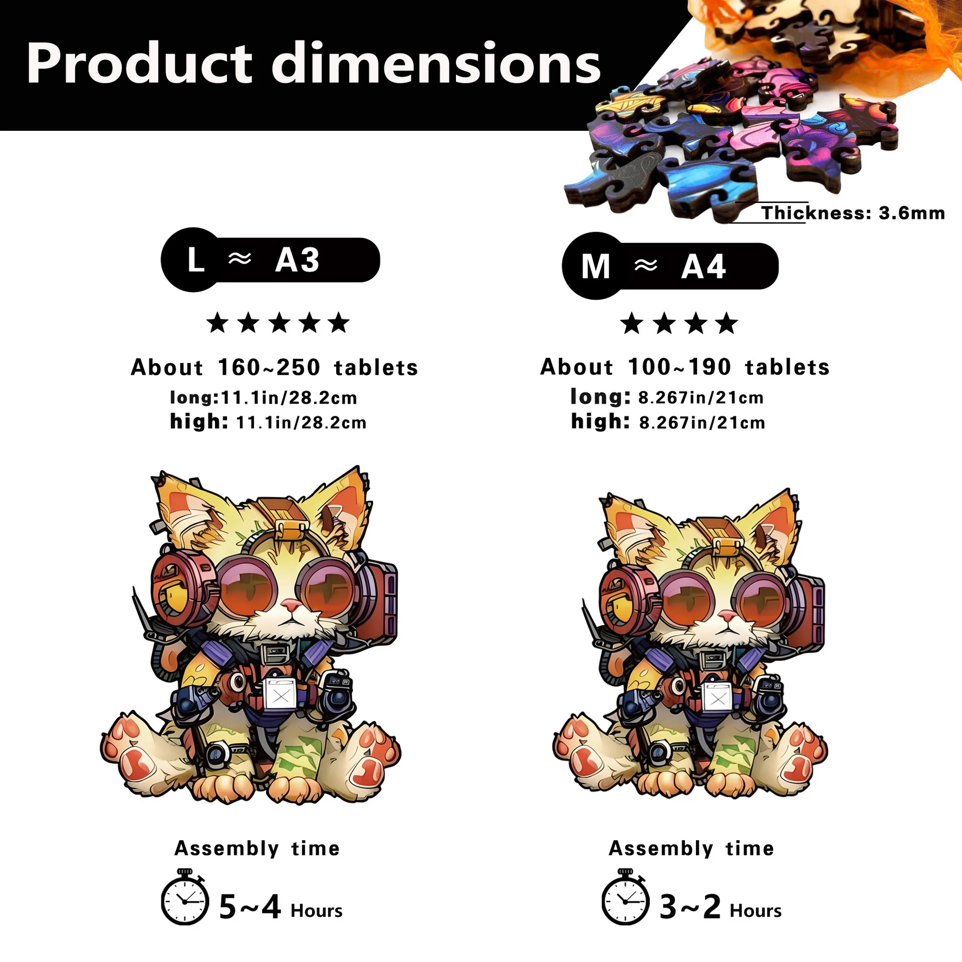 116/185 قطعة القط غير النظامية على شكل بازل قطع لغز خشبي لعبة تخفيف التوتر عيد الميلاد هدايا عيد الميلاد لمحبي القط ديكور المنزل #4