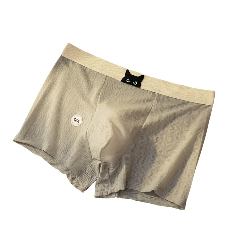

Solid Color Summer Thin Boxer Briefs Seamless Breathable Mesh Shorts Boxers Cute Cat Transparent Ice Silk Underpants Men