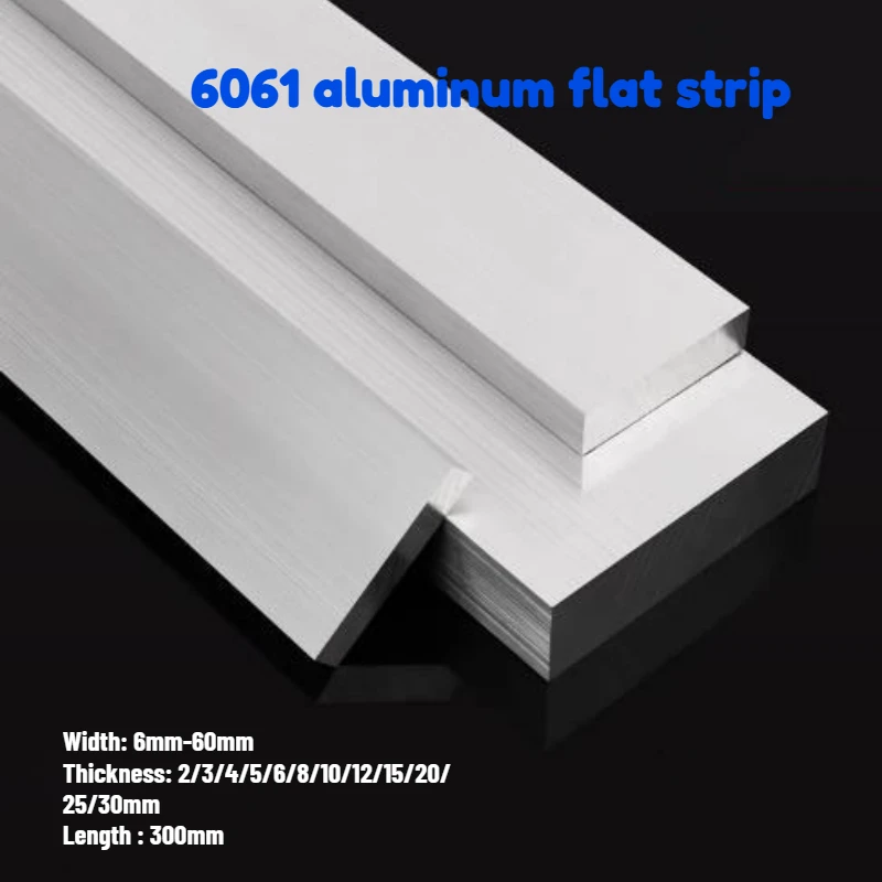 Length 300mm 6061 Aluminium Alloy Flat Bar Plate Square Rod Sheet Metal Strip Thickness 2/3/4/5/6/8/10/12/15/20/25/30mm