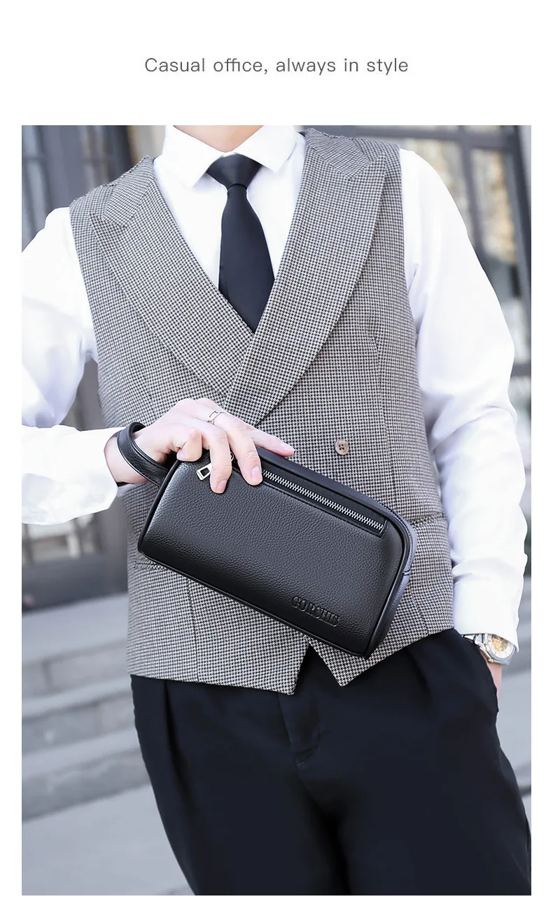 Men\'s Handbag High Quality Leather Wallet Large Capacity Business Moneybag Casual Bag Soft Cowhide Multi Pocket Gentlemen Gift