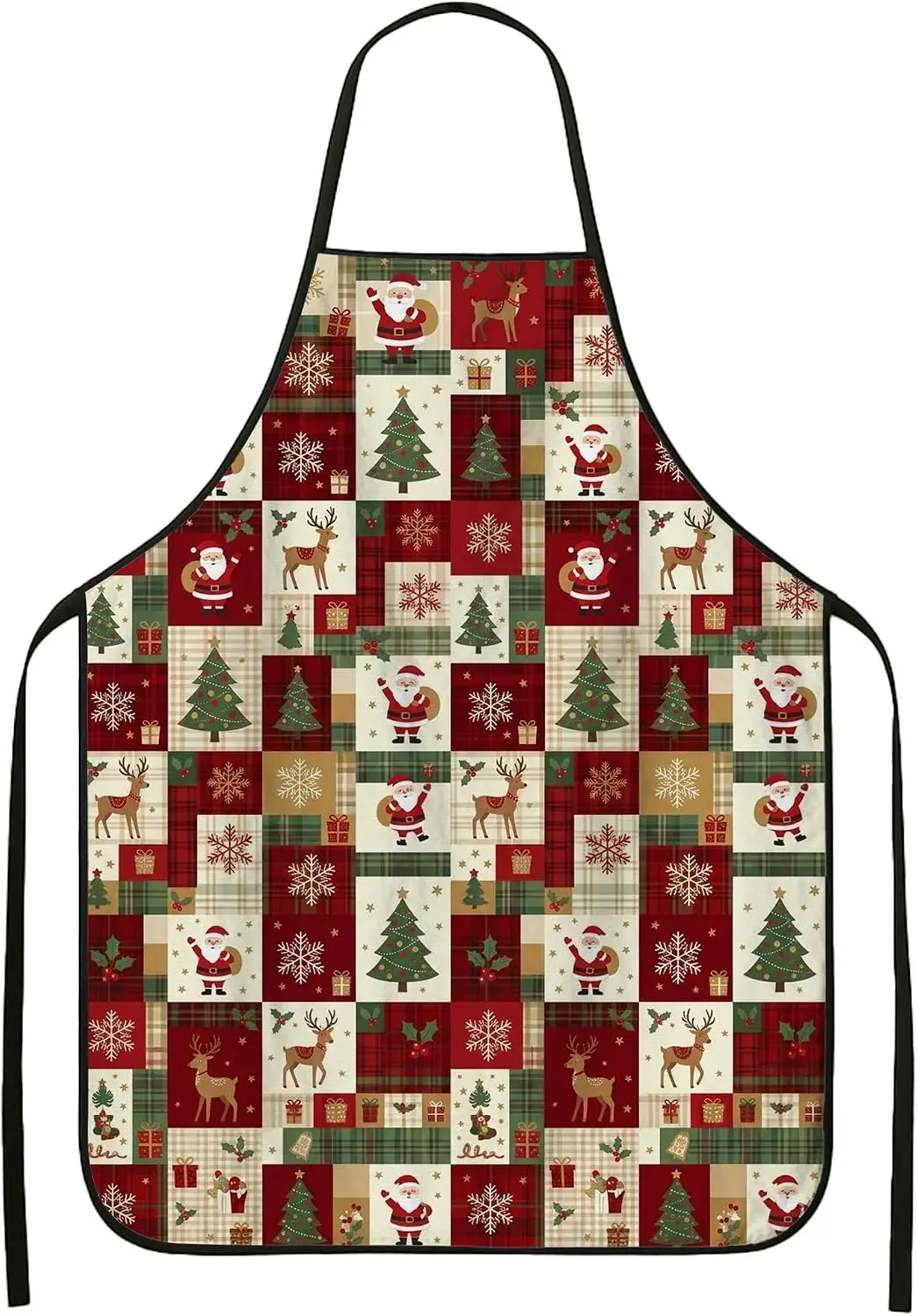 Christmas Holiday Patchwork Print Santa Claus Kitchen Apron