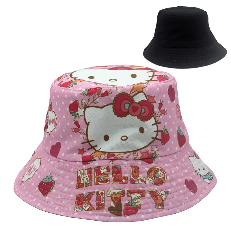 Sanrio Fisherman Hat Cartoon Cute Kuromi Hello Kitty Figure Print 54cm Children Outdoor Universal Sun Hat Friend Birthday Gift