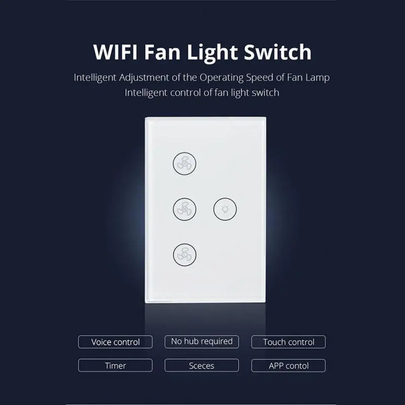 Aubess US WiFi Fan Light Switch Neutral Wire Need Ceiling Fan Lamp Switch Tuya Smart Life APP Works With Alexa Google Home