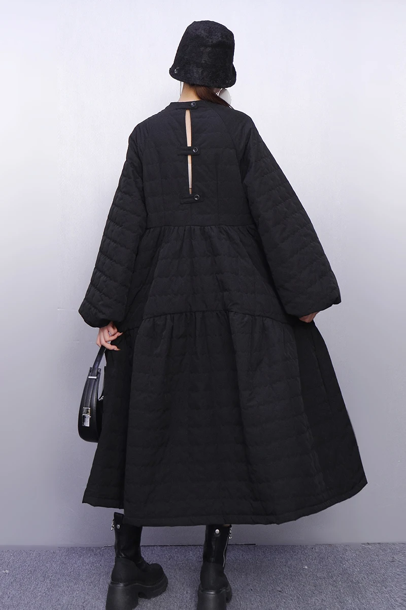 2025 Winter Elegante Frauen Casual Lose Baumwolle Jacke Lose A-linie Design Kleider Weibliche Lange Hülse Kleid Großhandel J2099