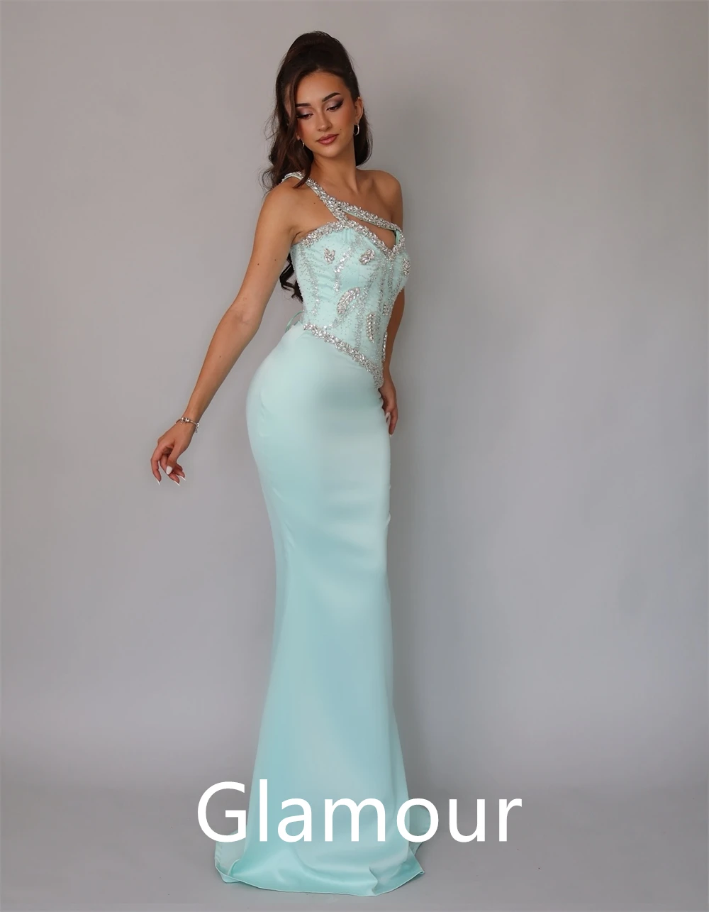 Personalizado sereia temperamento cetim vestido de noite formal um ombro sem mangas vestido de baile sexy sob medida vestidos de ocasião