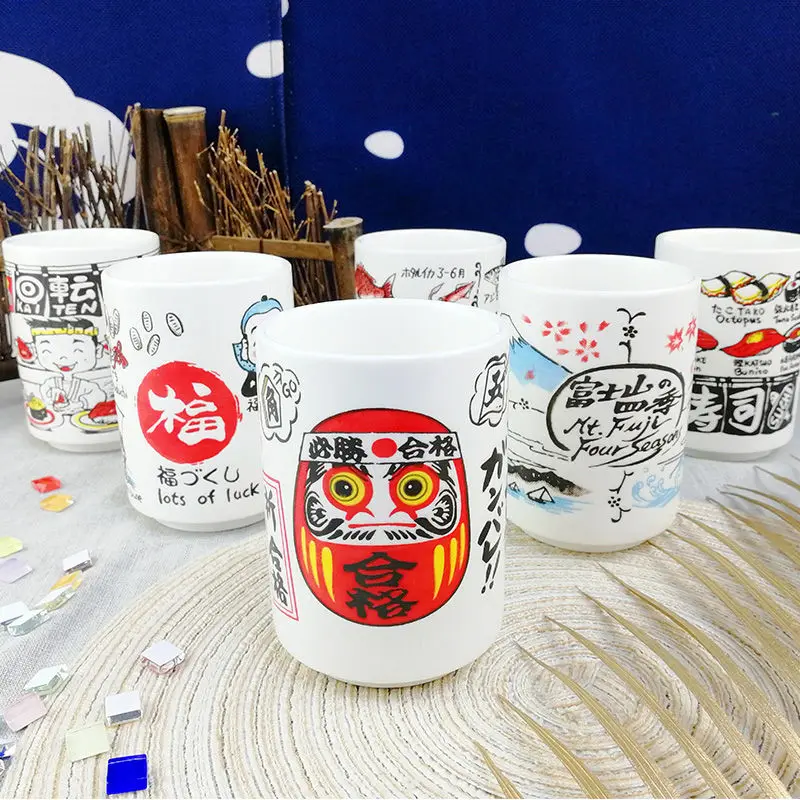 Japanese Impression Ceramic Mugs 280ml Tea Wine Sushi Sake Cup Funny Family Restaurant Decoration Travel Gift for Friends