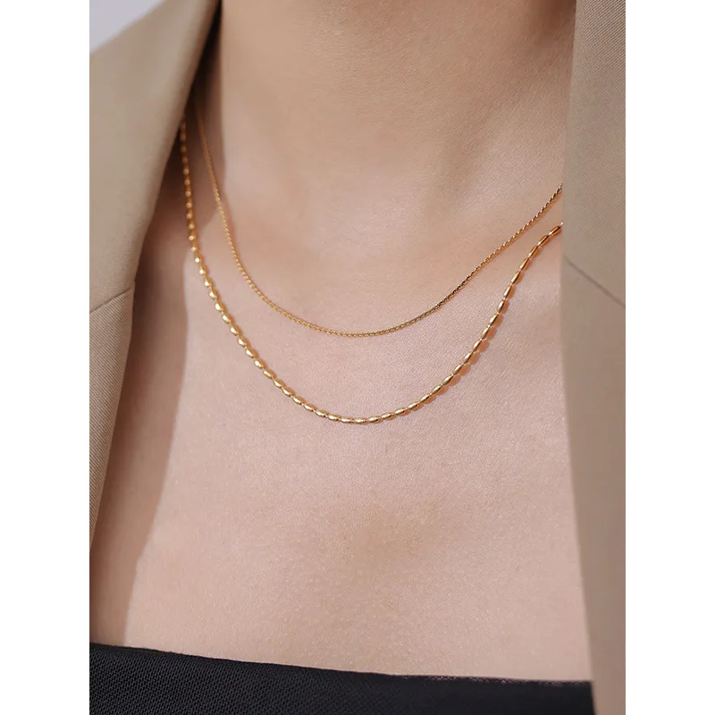 

316L Stainless Steel New Fashion High-end Jewelry Minimalism 2 Layer Beaded Charms Chain Choker Necklaces For Women