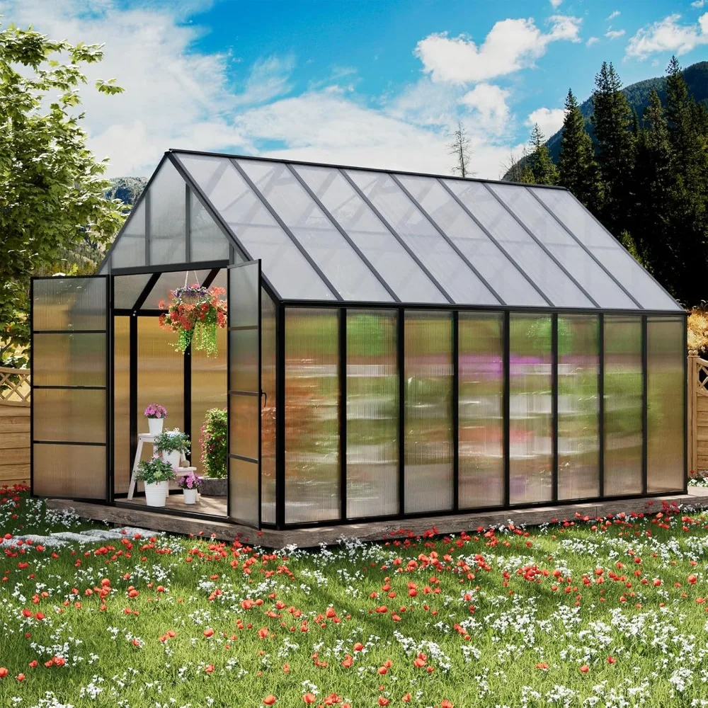 

10'x10'x16' Snap-Together Greenhouse - Easy 3-Way Connectors, Wind/Snow Resistant,Heavy-Duty Aluminum Frame Greenhouse