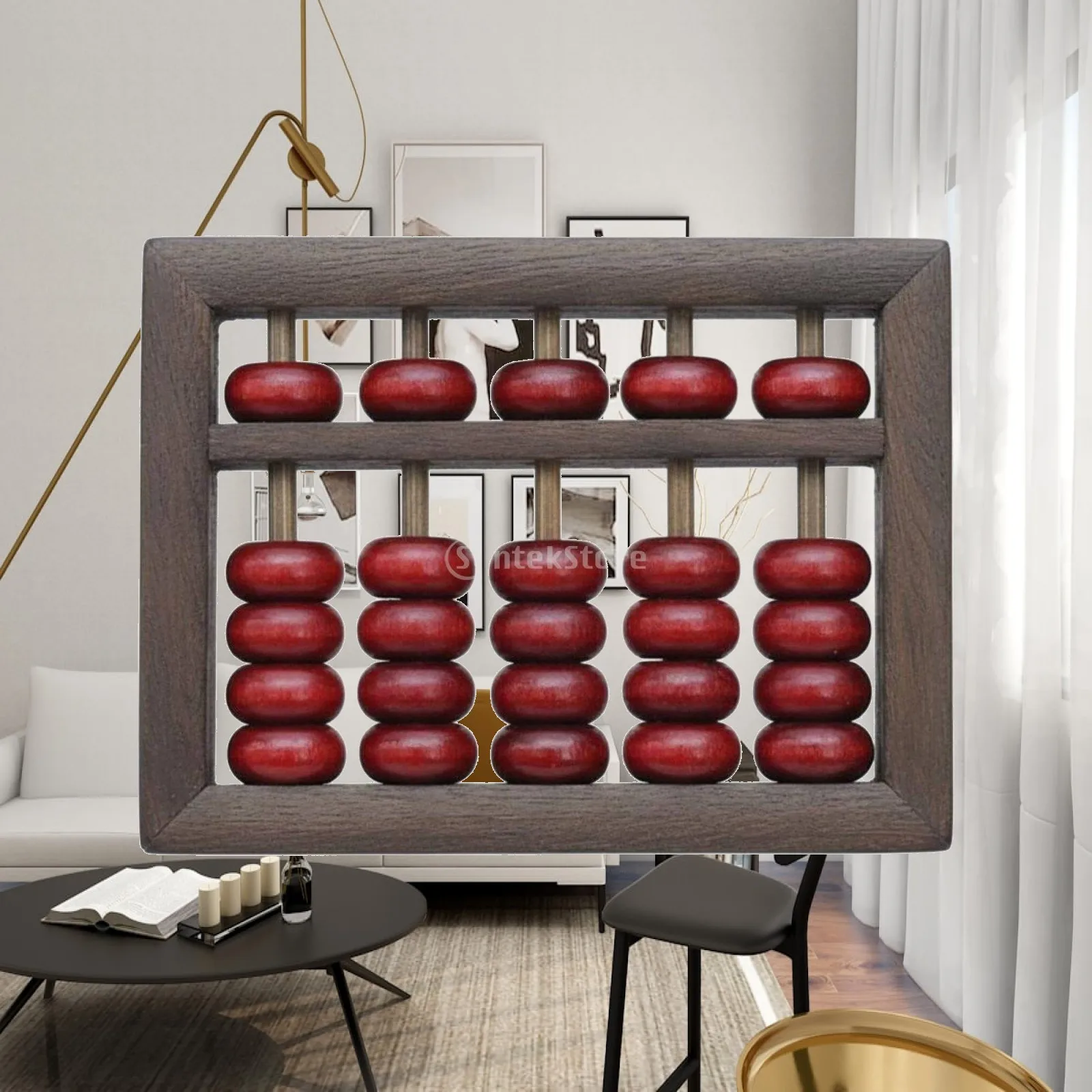 5-Rod Chinese Abacus Antique Design Counting Frame for Home Decor, Office Desk