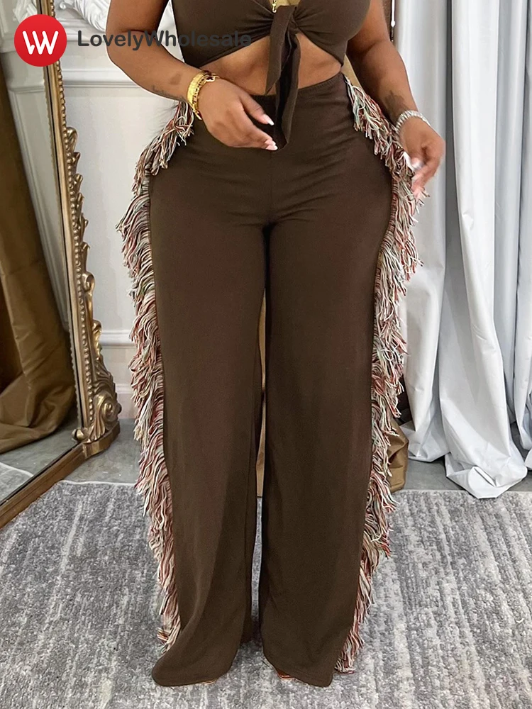 LW grande taille gland pantalon femmes vêtements 2025 printemps nouveau pantalon droit décontracté femme mode Baggy grande taille pantalon large