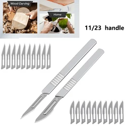 Carbon Steel Carving Metal Scalpel Knife Handle Blades Number 11 23 Surgical Medical Practicing Cutting Sculpting Repairing Tool