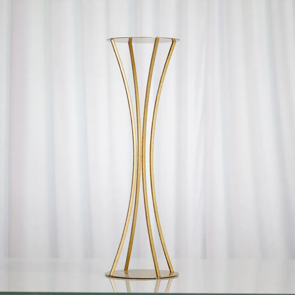 Goldener Eisen-Blumenständer mit schmaler Taille für Hochzeitsgänge, luxuriöse Mittelstück-Dekoration für Zeremonien, Bankette und Partys – Detail 5
