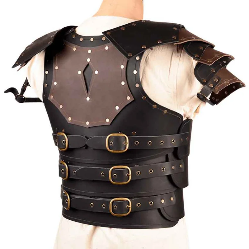 Średniowieczny Gladiator Body Chest Armor Viking kostium pirata PU skóra Cuirass napierśnik Halloween płaszcz kamizelka strój dla mężczyzn LARP