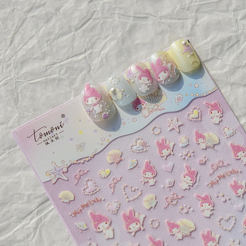 Naklejki na paznokcie 5D Authentic Sanrio Cartoon Hello Kitty Kuromi Cinnamoroll, wykwintne, luksusowe akcesoria na palce