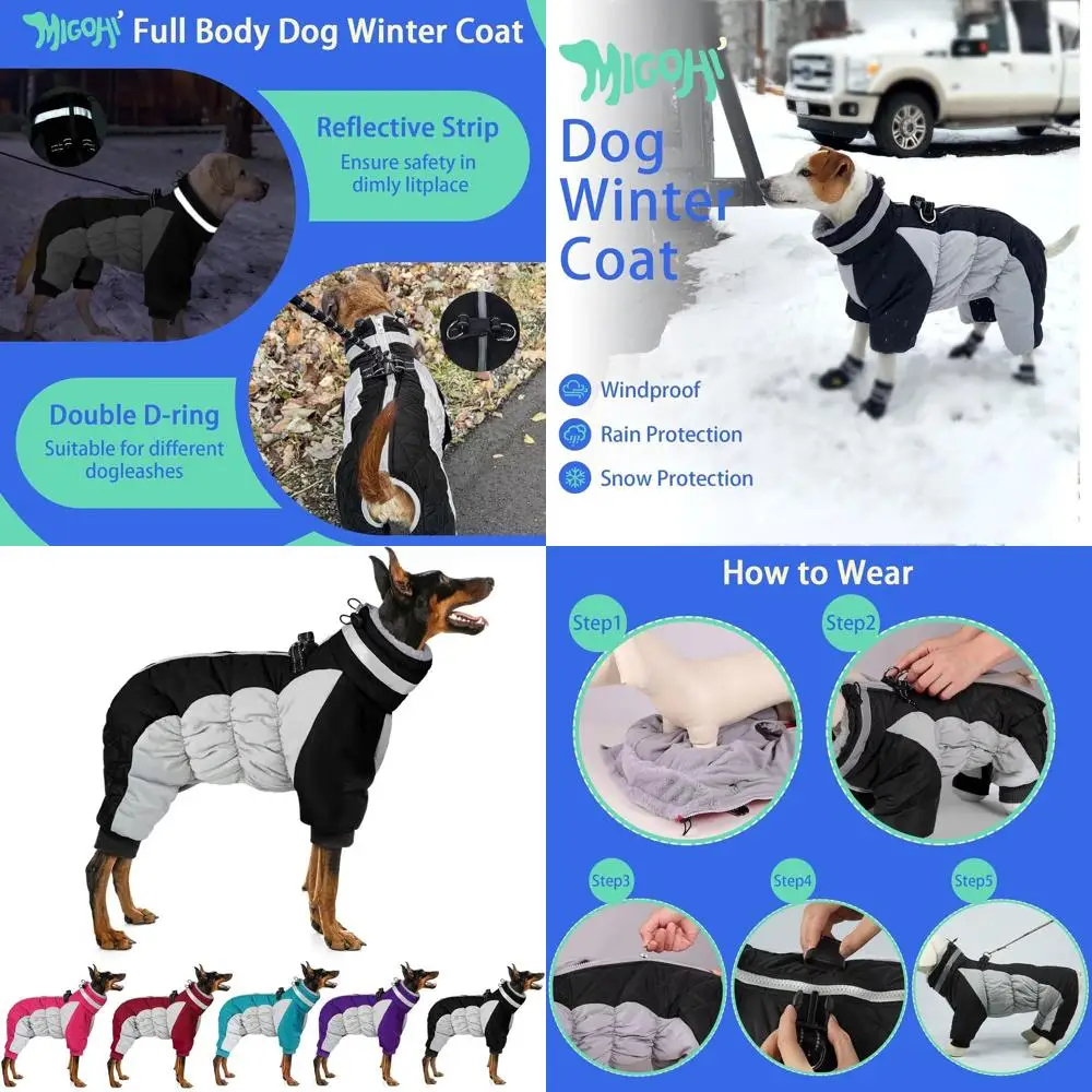 

Теплый светоотражающий зимний комбинезон для крупных собак с шлейкой, флисовой подкладкой, ветрозащитный костюм для собак размеров от S до 3XL