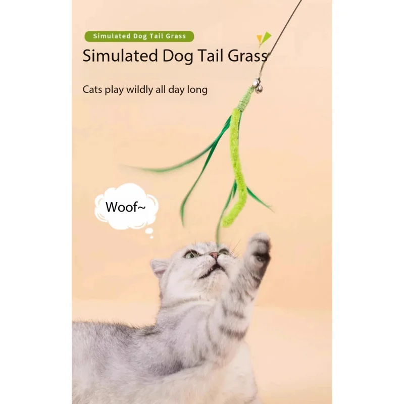 

Cat Toys, Dog Tail Grass, Long Handle Toy for Cats, Cat Toys, Self-Entertaining Device to Distract and Amuse CatsCat Accessories