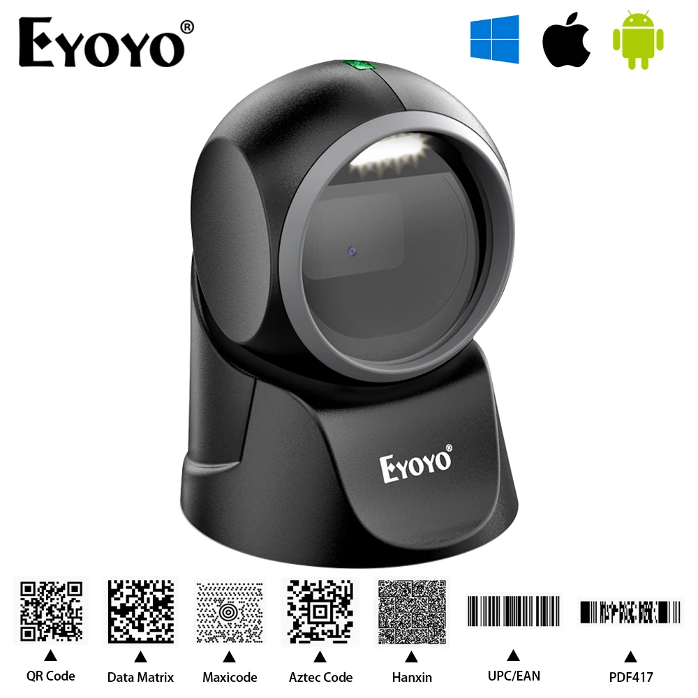 Eyoyo EY-7130 Desktop Barcodescanner Met Automatische Detectie Usb-Bedrade Omnidirectionele Handsfree Schermscanning 2d Qr-Lezer