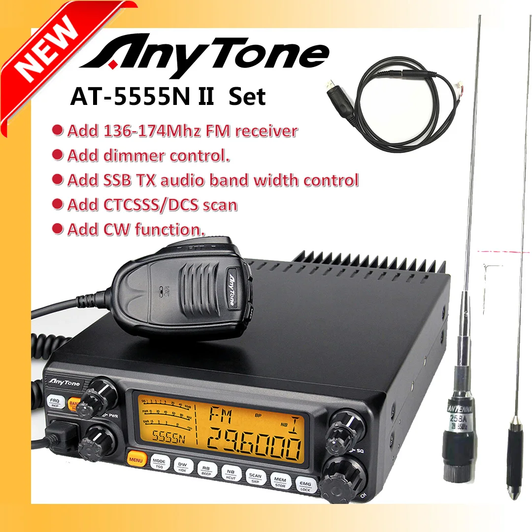 New ANYTONE AT-5555N II 28.000-29.700MHz Radio Receiver 40 Channel Mobile AM/FM/SSB Mobile Receiver 11m Radio station