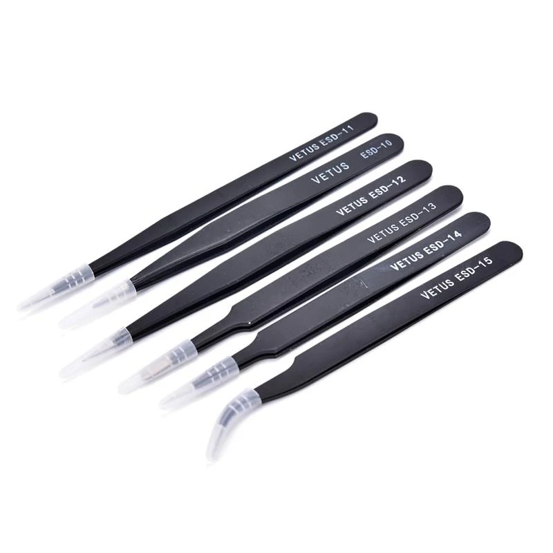 6pcs Esd Anti-static Stainless Steel Tweezer Set Maintenance Repair Tool Kit Anti Static Model Making Tool Hand Tool Set