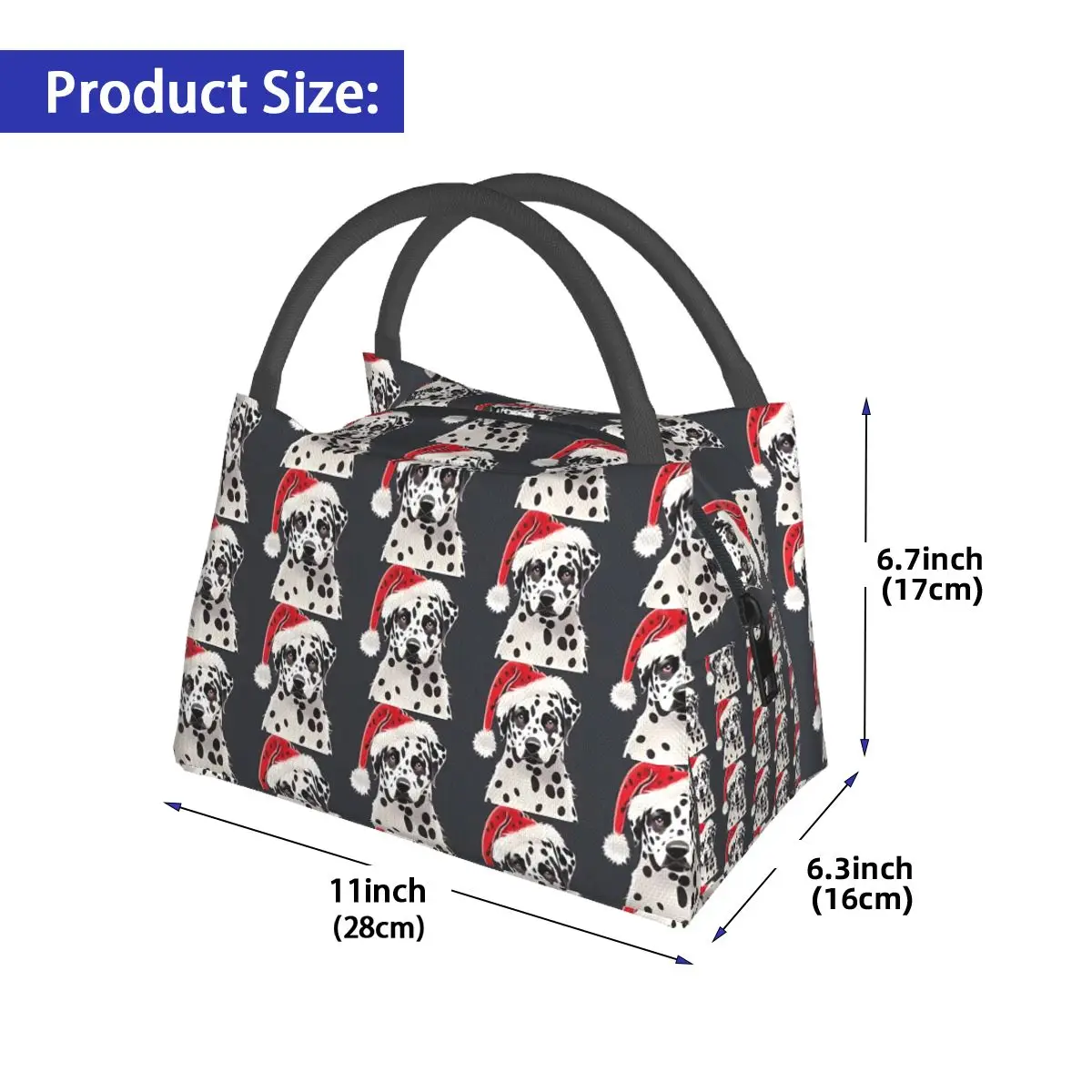 Christmas Dalmatian Lunch Bag For Women Animal Lovers Lunch Box Casual Travel Cooler Bag Insulated Oxford Thermal Lunch Bags