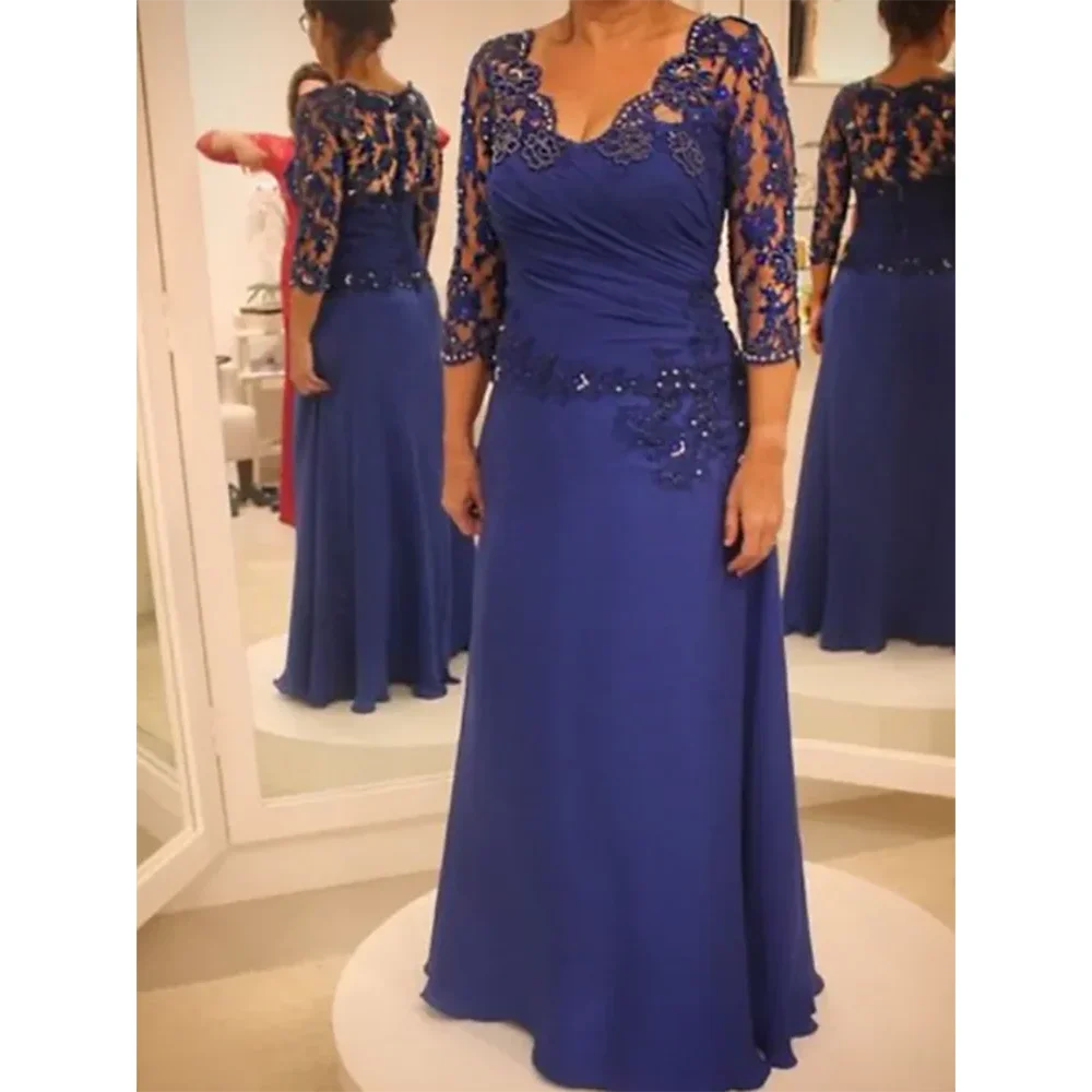 

Vintage Royal Blue Mother of The Bride Dresses Lace Appliques Floor-Length Elegant Wedding Party Skirt for Women 2025 Gala