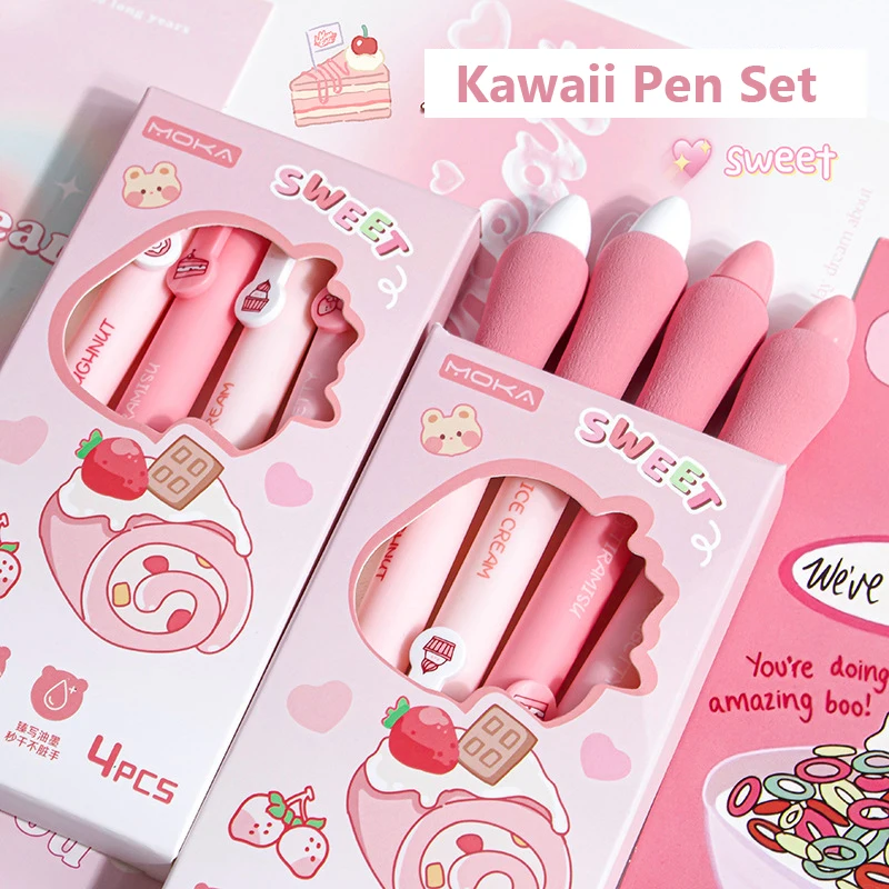 Pink Series Gel Pen Black Ink Soft Grip Writing Smooth Quick-Drying Aesthetic Stationery Elegant Pens Japanese School Supplies