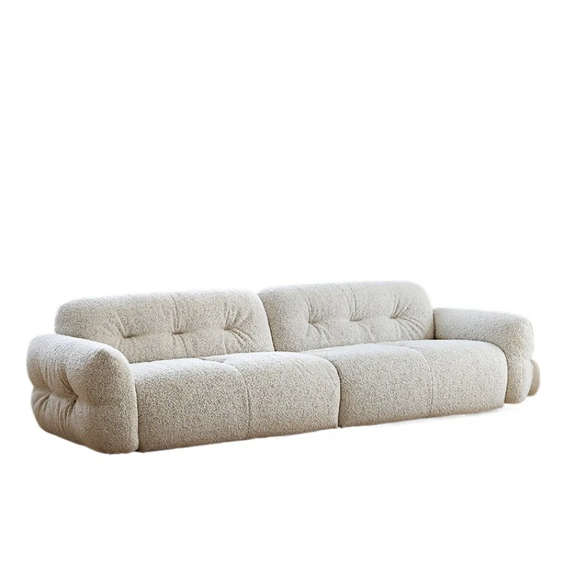 

Fabric Nordic snowflake velvet retro cream style sofa, living room small apartment tofu marshmallow latex sofa