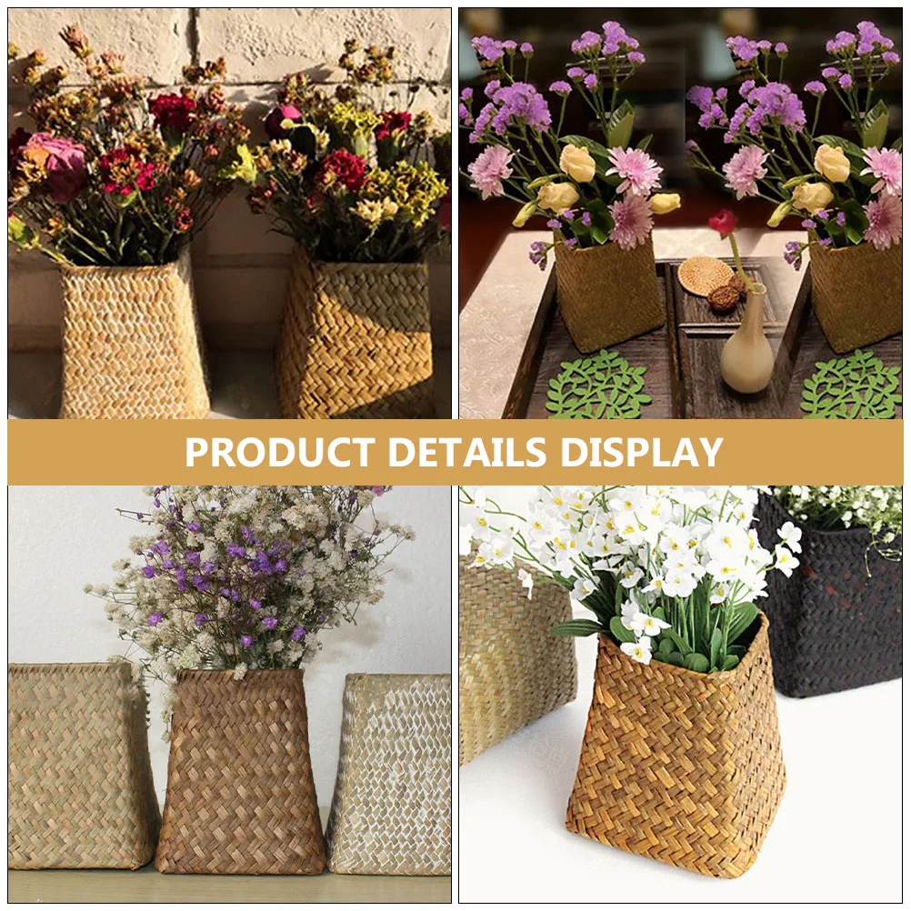 

1pc Sea Grass Woven Flower Basket Large Capacity Desktop Organizer For Pens Snacks European Style Storage Container