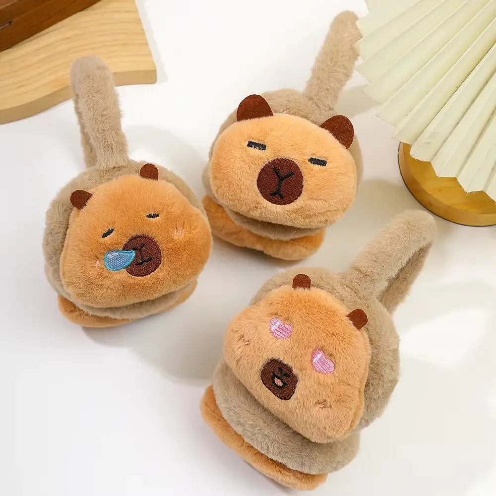 Penutup Telinga Boneka Kapibara Kartun Tebal Anti Angin Penutup Telinga Hangat Motif Hewan Elastis Lembut Anti Dingin Masker Telinga untuk Aktivitas Luar Ruangan