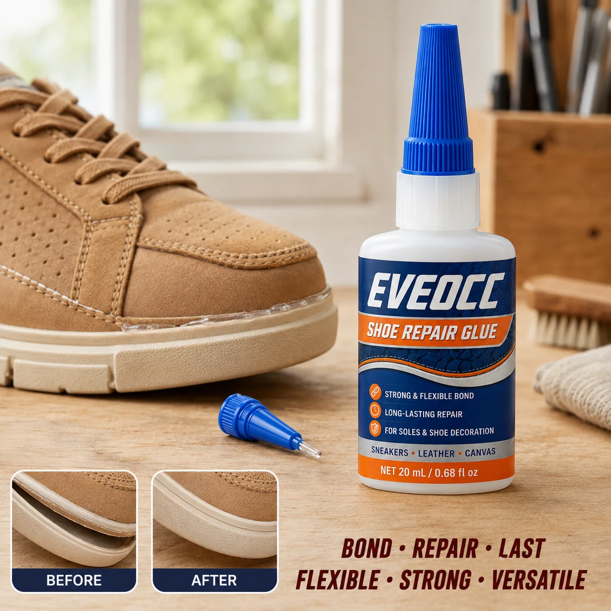 Professional Shoe Repair Adhesive 20ml, Strong & Flexible Glue for Soles, Shoe Decoration, Sneakers Leather Canvas Shoes